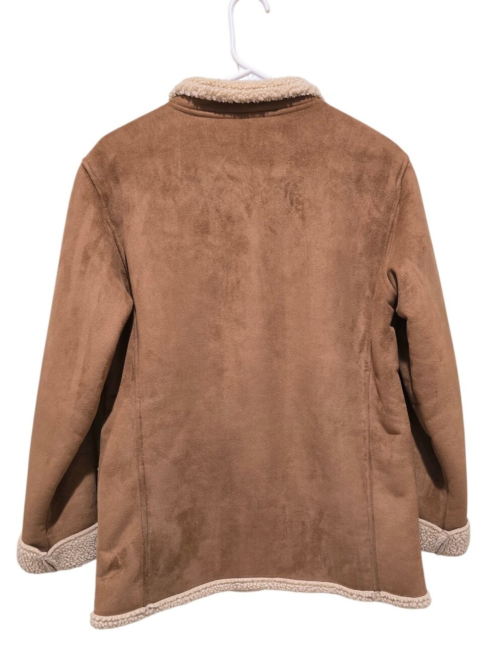 LL Bean Tan Faux-Suede Sherpa Trim Coat Small Petite - Picture 2 of 7